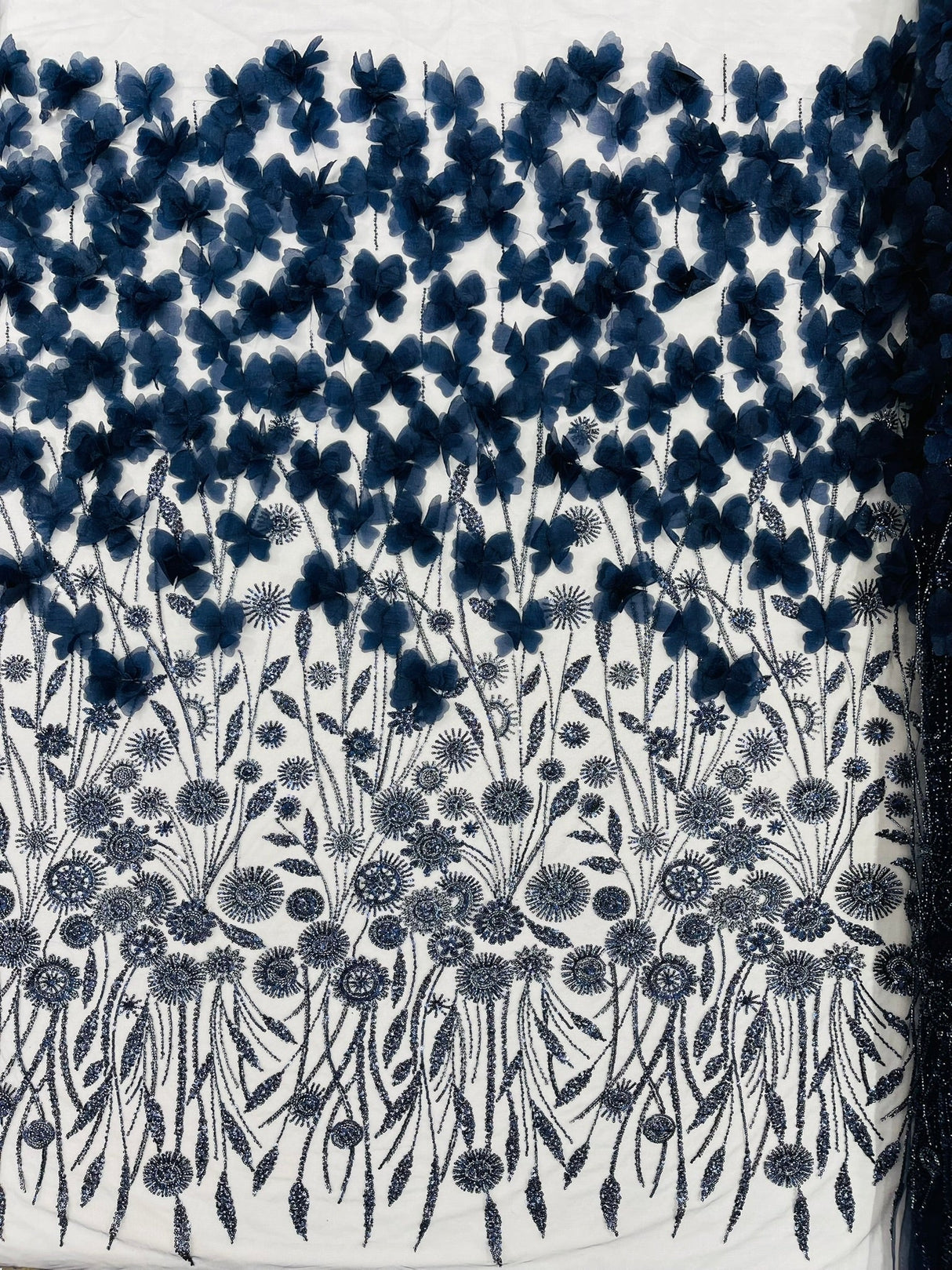 Luxury 3D Floral Butterfly Beaded Lace Fabric - 54" Width, Color Options (1 Yard)