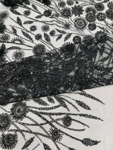 Luxury 3D Floral Butterfly Beaded Lace Fabric - 54" Width, Color Options (1 Yard)