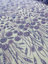 Luxury 3D Floral Butterfly Beaded Lace Fabric - 54" Width, Color Options (1 Yard)