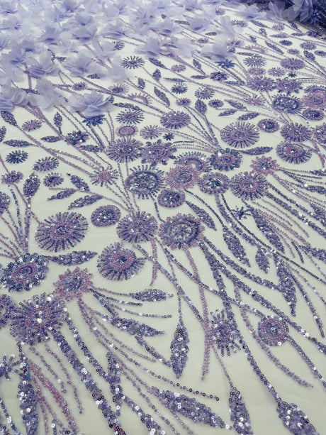 Luxury 3D Floral Butterfly Beaded Lace Fabric - 54" Width, Color Options (1 Yard)