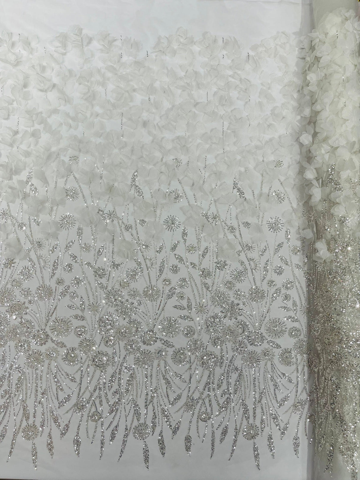 Luxury 3D Floral Butterfly Beaded Lace Fabric - 54" Width, Color Options (1 Yard)