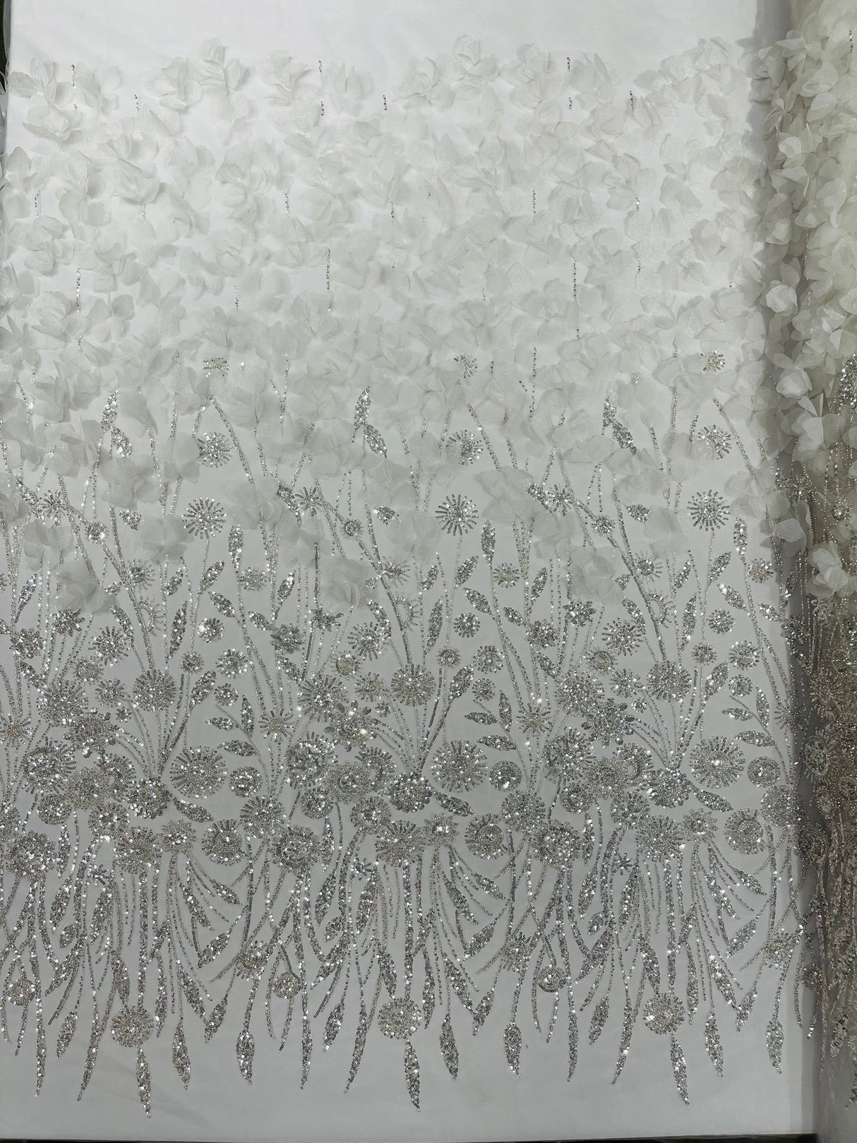 Luxury 3D Floral Butterfly Beaded Lace Fabric - 54" Width, Color Options (1 Yard)