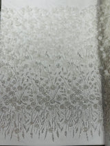 Luxury 3D Floral Butterfly Beaded Lace Fabric - 54" Width, Color Options (1 Yard)