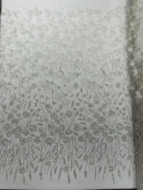 Luxury 3D Floral Butterfly Beaded Lace Fabric - 54" Width, Color Options (1 Yard)