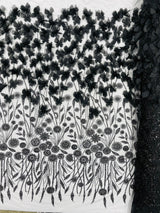 Luxury 3D Floral Butterfly Beaded Lace Fabric - 54" Width, Color Options (1 Yard)