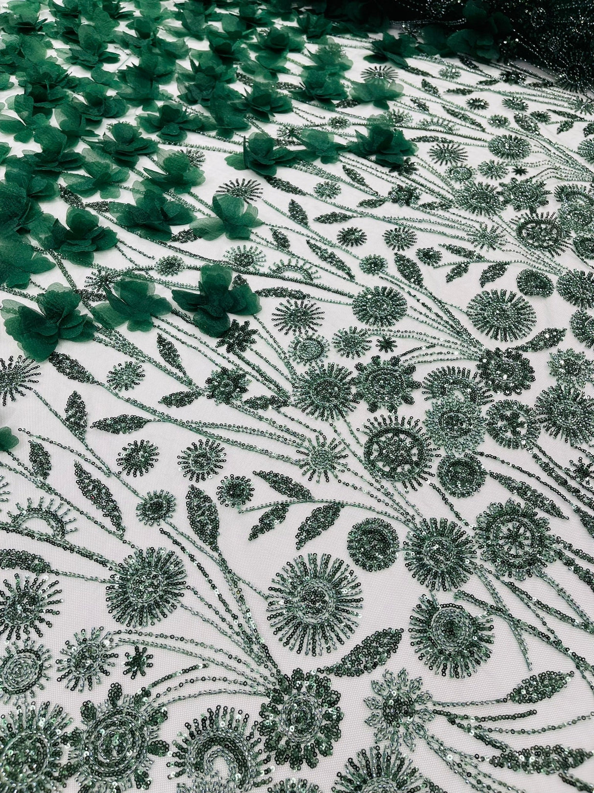 Luxury 3D Floral Butterfly Beaded Lace Fabric - 54" Width, Color Options (1 Yard)