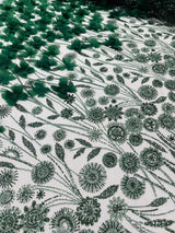Luxury 3D Floral Butterfly Beaded Lace Fabric - 54" Width, Color Options (1 Yard)