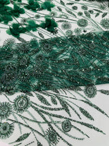 Luxury 3D Floral Butterfly Beaded Lace Fabric - 54" Width, Color Options (1 Yard)