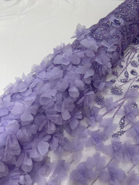 Luxury 3D Floral Butterfly Beaded Lace Fabric - 54" Width, Color Options (1 Yard)