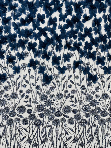 Luxury 3D Floral Butterfly Beaded Lace Fabric - 54" Width, Color Options (1 Yard)