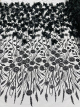 Luxury 3D Floral Butterfly Beaded Lace Fabric - 54" Width, Color Options (1 Yard)