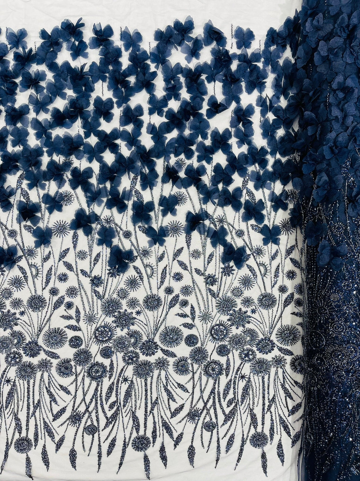 Luxury 3D Floral Butterfly Beaded Lace Fabric - 54" Width, Color Options (1 Yard)