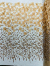 Luxury 3D Floral Butterfly Beaded Lace Fabric - 54" Width, Color Options (1 Yard)