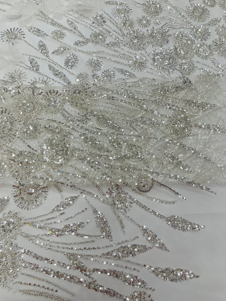 Luxury 3D Floral Butterfly Beaded Lace Fabric - 54" Width, Color Options (1 Yard)
