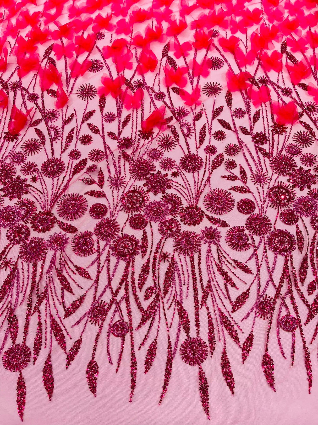 Luxury 3D Floral Butterfly Beaded Lace Fabric - 54" Width, Color Options (1 Yard)