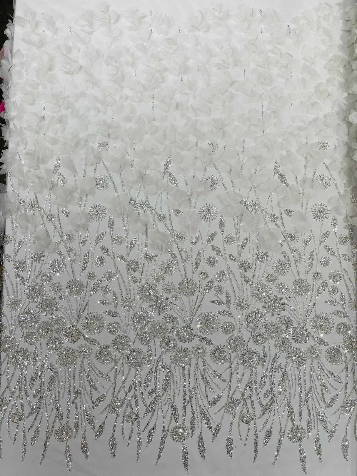 Luxury 3D Floral Butterfly Beaded Lace Fabric - 54" Width, Color Options (1 Yard)