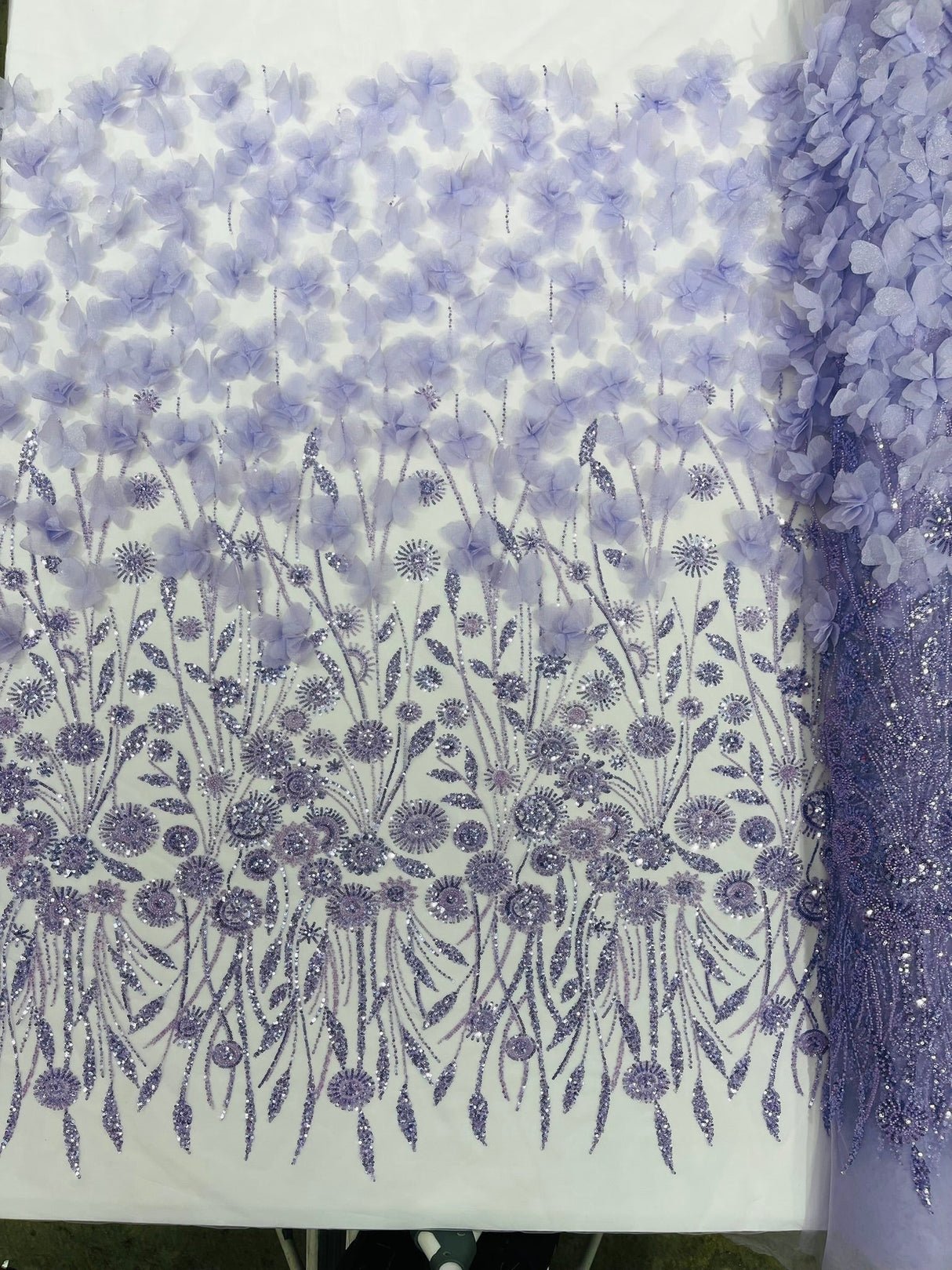 Luxury 3D Floral Butterfly Beaded Lace Fabric - 54" Width, Color Options (1 Yard)