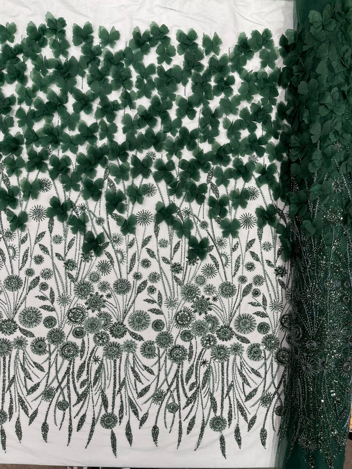 Luxury 3D Floral Butterfly Beaded Lace Fabric - 54" Width, Color Options (1 Yard)