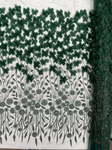Luxury 3D Floral Butterfly Beaded Lace Fabric - 54" Width, Color Options (1 Yard)