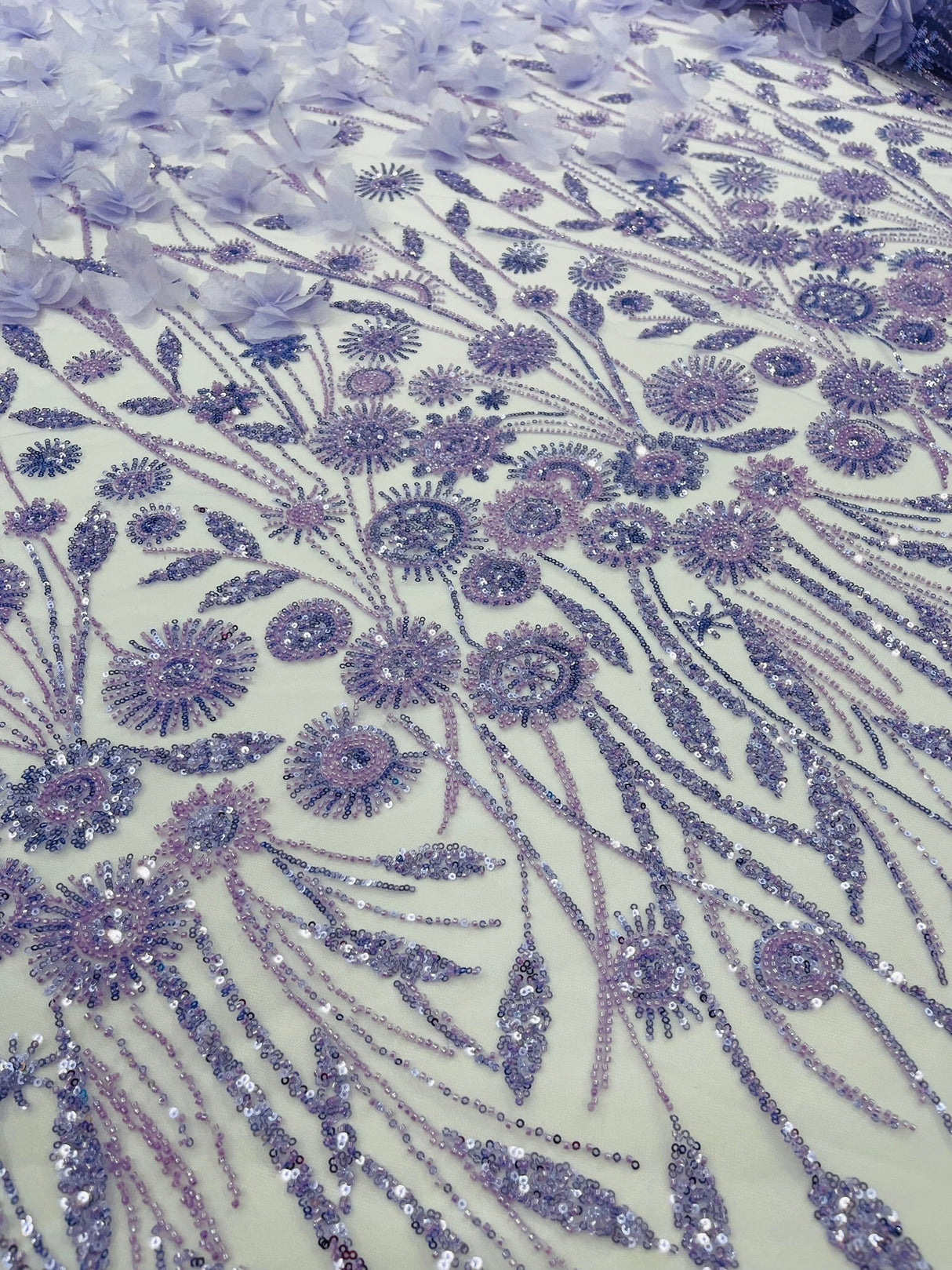 Luxury 3D Floral Butterfly Beaded Lace Fabric - 54" Width, Color Options (1 Yard)