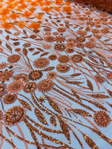 Luxury 3D Floral Butterfly Beaded Lace Fabric - 54" Width, Color Options (1 Yard)