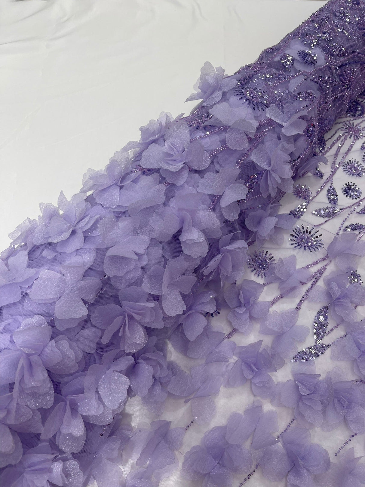 Luxury 3D Floral Butterfly Beaded Lace Fabric - 54" Width, Color Options (1 Yard)