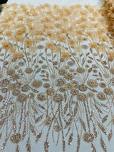 Luxury 3D Floral Butterfly Beaded Lace Fabric - 54" Width, Color Options (1 Yard)