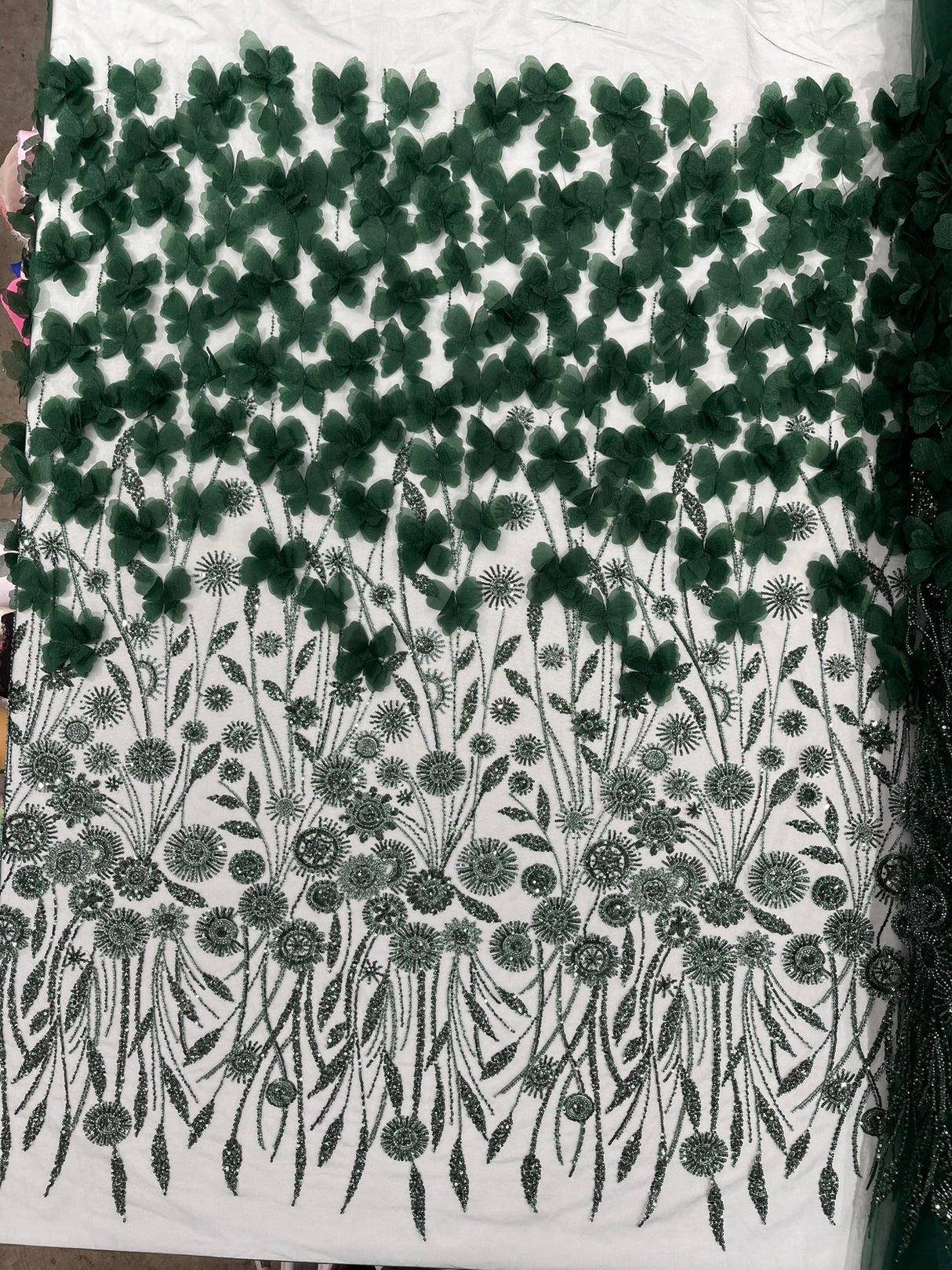 Luxury 3D Floral Butterfly Beaded Lace Fabric - 54" Width, Color Options (1 Yard)