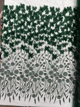 Luxury 3D Floral Butterfly Beaded Lace Fabric - 54" Width, Color Options (1 Yard)