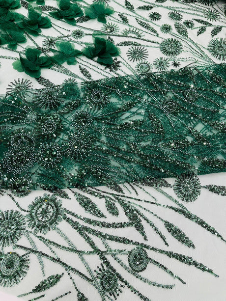 Luxury 3D Floral Butterfly Beaded Lace Fabric - 54" Width, Color Options (1 Yard)