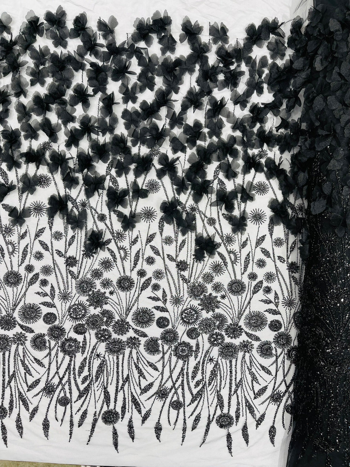 Luxury 3D Floral Butterfly Beaded Lace Fabric - 54" Width, Color Options (1 Yard)