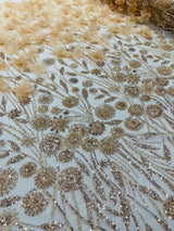 Luxury 3D Floral Butterfly Beaded Lace Fabric - 54" Width, Color Options (1 Yard)