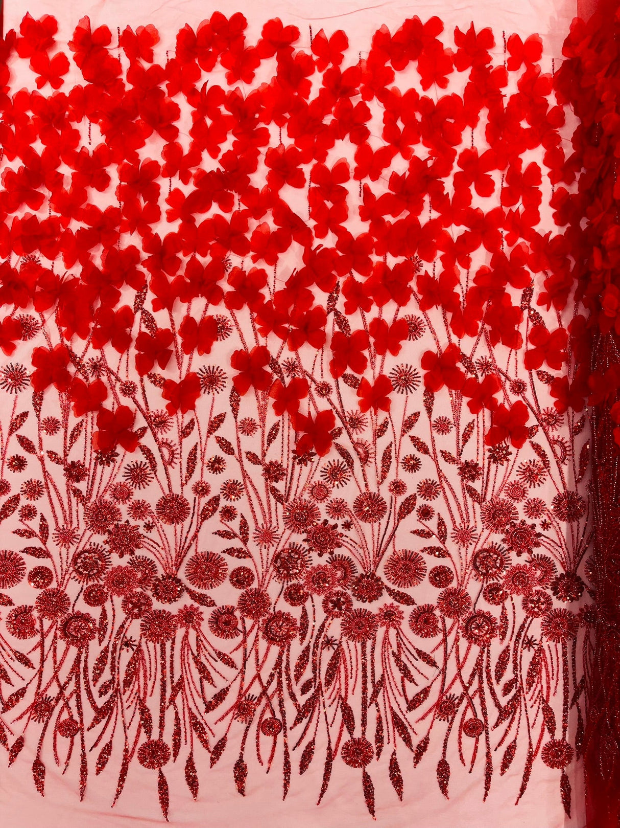 Luxury 3D Floral Butterfly Beaded Lace Fabric - 54" Width, Color Options (1 Yard)