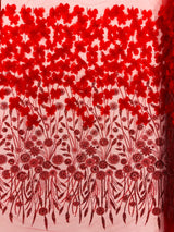 Luxury 3D Floral Butterfly Beaded Lace Fabric - 54" Width, Color Options (1 Yard)