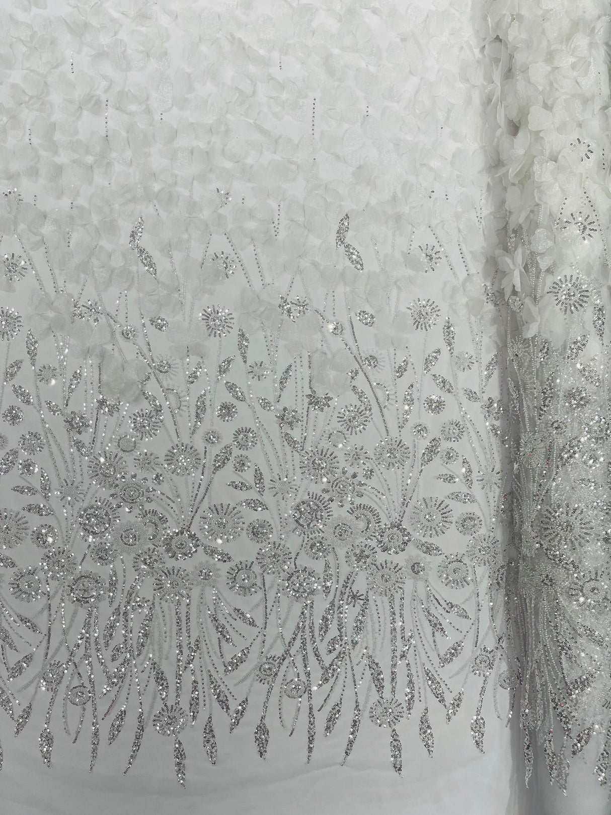 Luxury 3D Floral Butterfly Beaded Lace Fabric - 54" Width, Color Options (1 Yard)