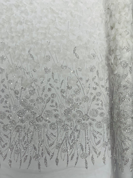 Luxury 3D Floral Butterfly Beaded Lace Fabric - 54" Width, Color Options (1 Yard)