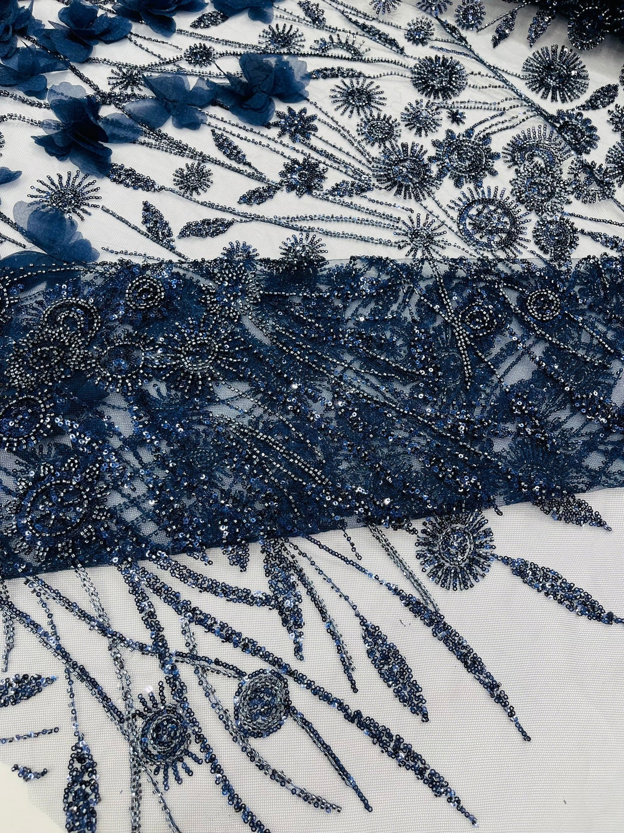 Luxury 3D Floral Butterfly Beaded Lace Fabric - 54" Width, Color Options (1 Yard)