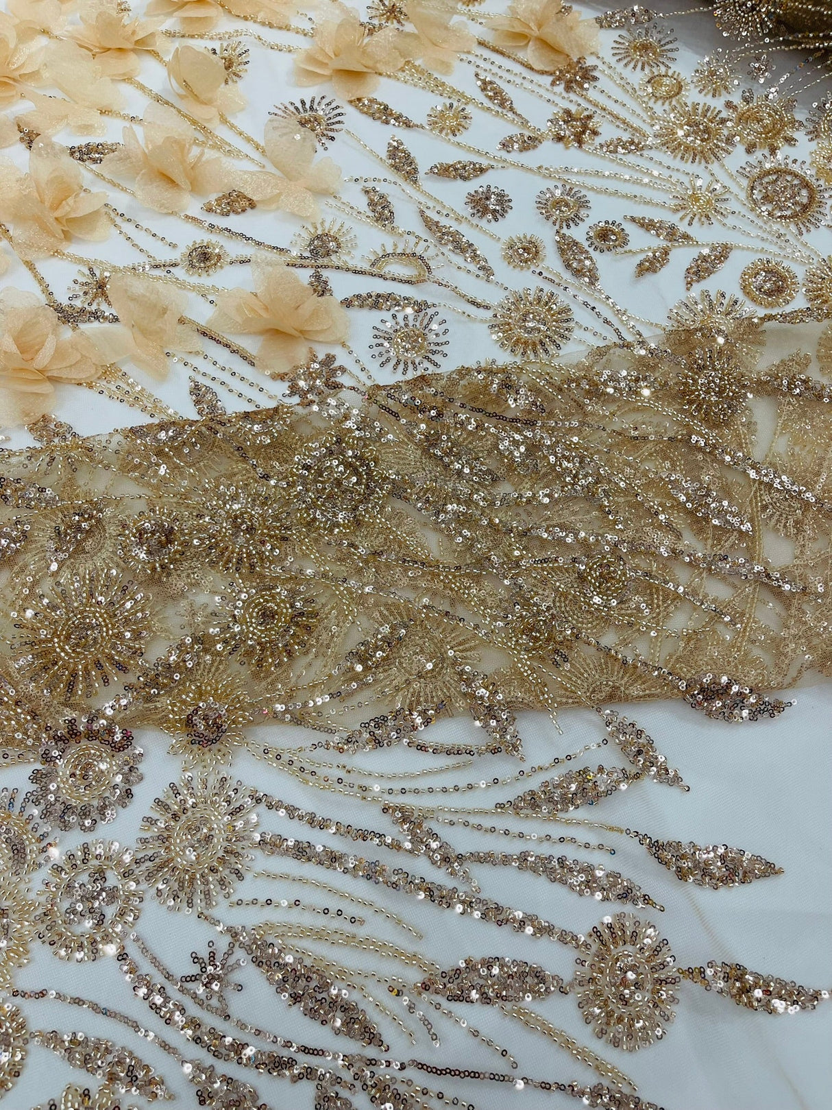 Luxury 3D Floral Butterfly Beaded Lace Fabric - 54" Width, Color Options (1 Yard)