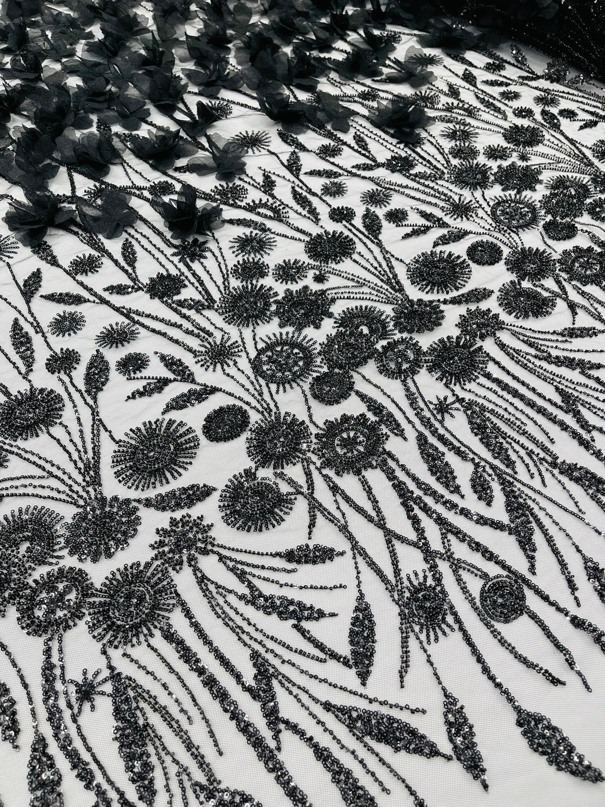 Luxury 3D Floral Butterfly Beaded Lace Fabric - 54" Width, Color Options (1 Yard)