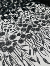 Luxury 3D Floral Butterfly Beaded Lace Fabric - 54" Width, Color Options (1 Yard)