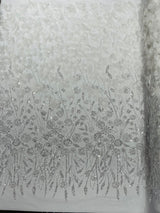 Luxury 3D Floral Butterfly Beaded Lace Fabric - 54" Width, Color Options (1 Yard)