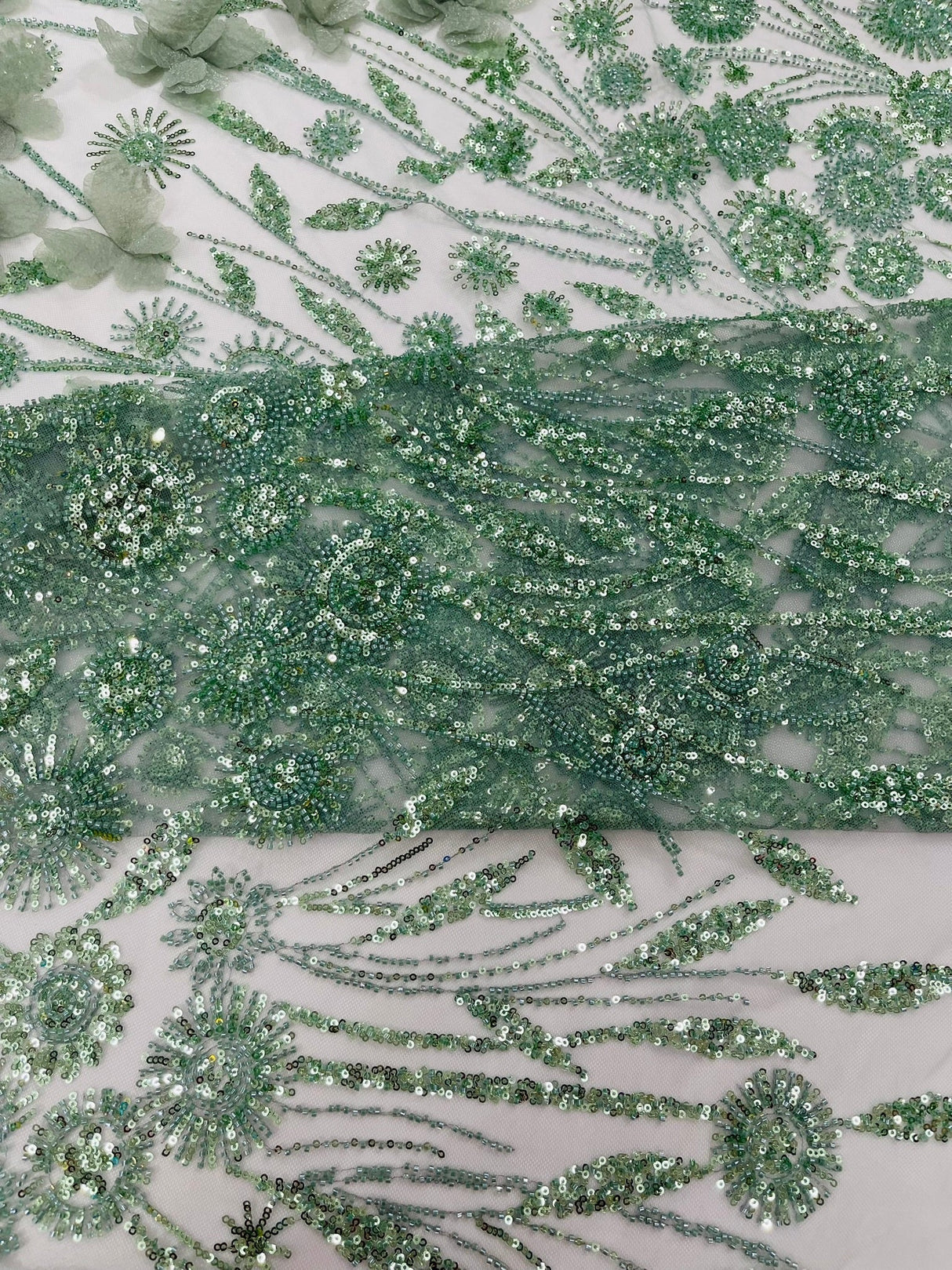 Luxury 3D Floral Butterfly Beaded Lace Fabric - 54" Width, Color Options (1 Yard)