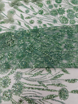 Luxury 3D Floral Butterfly Beaded Lace Fabric - 54" Width, Color Options (1 Yard)