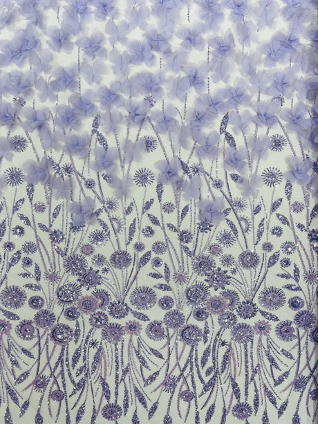 Luxury 3D Floral Butterfly Beaded Lace Fabric - 54" Width, Color Options (1 Yard)