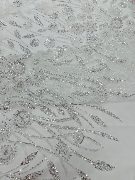 Luxury 3D Floral Butterfly Beaded Lace Fabric - 54" Width, Color Options (1 Yard)