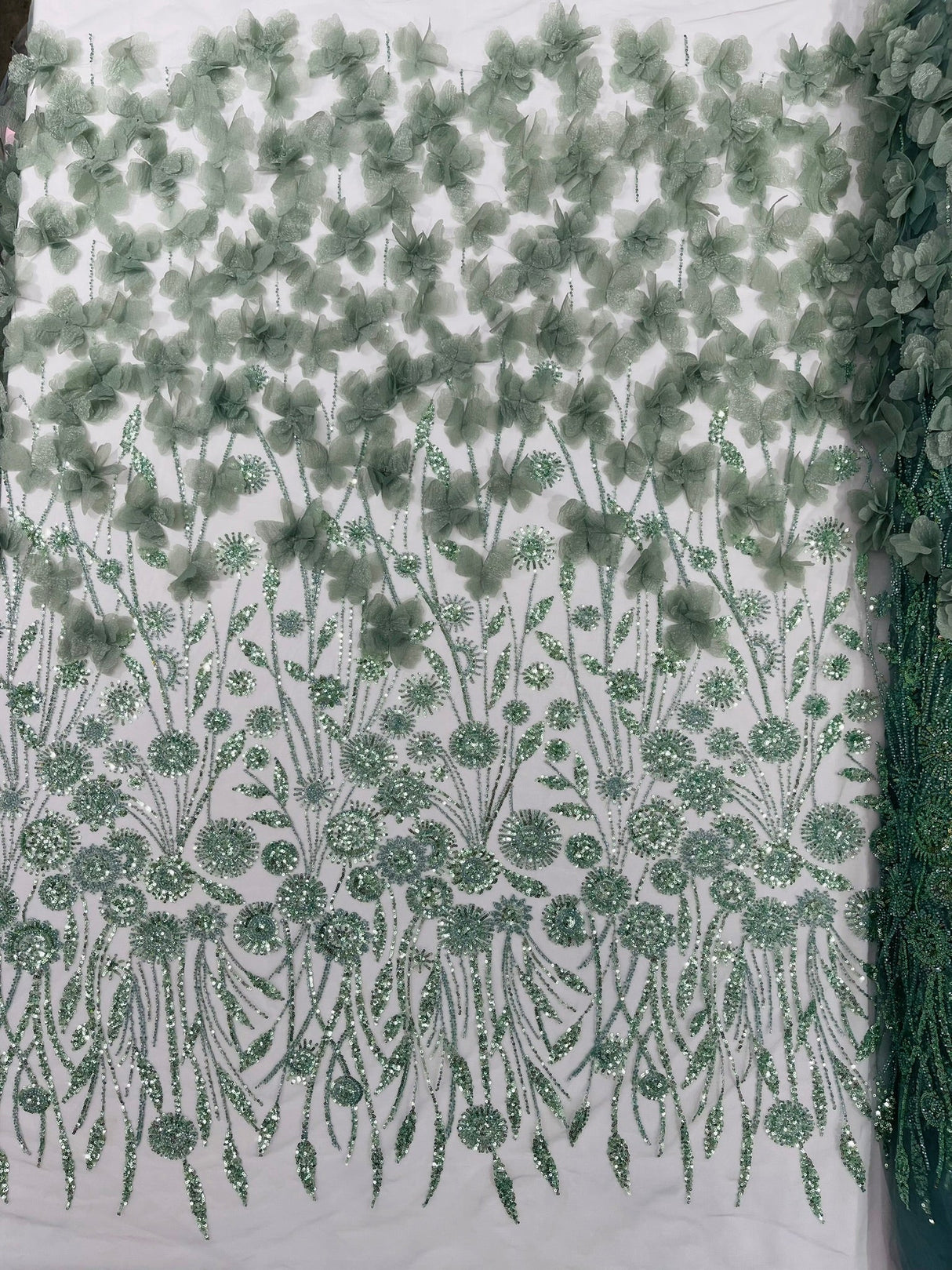 Luxury 3D Floral Butterfly Beaded Lace Fabric - 54" Width, Color Options (1 Yard)