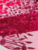 Luxury 3D Floral Butterfly Beaded Lace Fabric - 54" Width, Color Options (1 Yard)