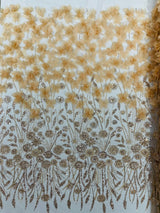 Luxury 3D Floral Butterfly Beaded Lace Fabric - 54" Width, Color Options (1 Yard)