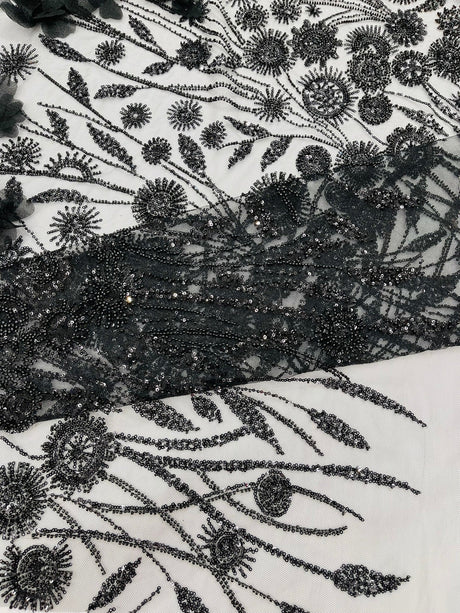 Luxury 3D Floral Butterfly Beaded Lace Fabric - 54" Width, Color Options (1 Yard)