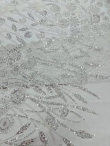 Luxury 3D Floral Butterfly Beaded Lace Fabric - 54" Width, Color Options (1 Yard)